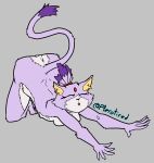  2021 anthro anus ass_up blaze_the_cat blep breasts casual_nudity domestic_cat eyes_closed felid feline felis female fur genitals hi_res mammal nude pterotired purple_body purple_fur pussy sega solo sonic_the_hedgehog_(series) stretching tongue tongue_out 