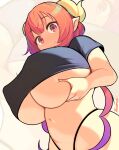  big_breasts breasts clothing female hair hi_res holding_breast horn horned_humanoid huge_breasts humanoid humanoid_pointy_ears ilulu miss_kobayashi&#039;s_dragon_maid not_furry panties probablynoon red_eyes red_hair smile solo underwear 