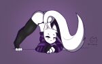  absurd_res anthro ass_up clothing domestic_cat ear_piercing felid feline felis female fur hi_res hoodie inner_ear_fluff jack-o&#039;_pose legwear long_tail mammal meme panties pattern_clothing paws piercing pose purple_clothing sharp_fingers solo striped_clothing stripes tfwnocatgirlgf thigh_highs topwear tuft underwear white_body white_fur yellow_eyes 