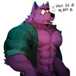  1:1 abs absurd_res anthro bernard_(ok_k.o.!_lbh) canid canine cartoon_network clothing fur hi_res male mammal muscular muscular_anthro muscular_male o_reowoof ok_k.o.!_let&#039;s_be_heroes pecs purple_body purple_fur simple_background solo textured_background were werecanid werecanine werewolf 