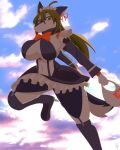  4:5 absurd_res anthro big_breasts breasts canid canine clothing cloud detailed_background female hair hi_res holding_bag kemono maid_uniform mammal sky solo sorakamis uniform wide_hips 