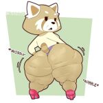  2021 absurd_res aggressive_retsuko ailurid anthro big_butt breasts butt butt_focus cellulite clothed clothing english_text female hand_on_hip hi_res high_heels huge_butt looking_at_viewer looking_back looking_back_at_viewer mammal motion_lines rear_view red_panda retsuko&#039;s_mother ringtail sanrio short_tail simple_background sketchyboi08 solo standing text thick_thighs wide_hips 