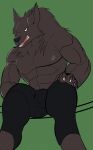  abs anthro bottomwear brown_body bulge canid canine canis claws clothing hi_res male mammal monotone_body muscular muscular_anthro muscular_male neck_tuft nipples pants pants_only simple_background solo tuft watermark wolf yvdn 