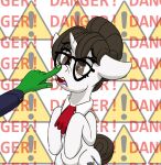  2021 anon danger duo equid equine eyewear female friendship_is_magic glasses green_body green_skin hair hair_bun horn horse human mammal my_little_pony office_lady on_hind_legs pony raven_inkwell_(mlp) scared scrunchy_face secretary sufficient_(artist) unicorn warning_sign 