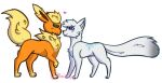  &lt;3 canid canine duo eeveelution fetzi flareon fox fur fur_pattern leg_markings male mammal markings nintendo nose_to_nose orange_body orange_fur pok&eacute;mon pok&eacute;mon_(species) rainqiii socks_(marking) video_games vovo white_body white_fur 