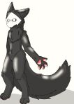  anthro black_body black_fur canid canine canis changed_(video_game) claws digitigrade fur goo_creature hi_res humanoid male mammal mask pawpads puro_(changed) simple_background skull_mask 