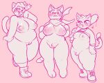  2021 aipeco18 anthro areola baseball_bat bat_(object) belly big_areola big_breasts blush bodily_fluids boots bottomless breast_size_difference breasts catty_(undertale) chubby_female clothed clothing crossover domestic_cat doodle_champion_island_games dripping embarrassed felid feline felis female footwear footwear_only genital_fluids genitals google google_doodle group hi_res lucky_(google) mae_borowski mammal medium_breasts monochrome mostly_nude navel night_in_the_woods nipples open_mouth overweight overweight_anthro overweight_female pink_theme pussy pussy_juice pussy_juice_drip raised_clothing raised_shirt raised_topwear shirt shoes slightly_chubby smile smug socks thick_thighs topwear trio undertale video_games wide_hips 