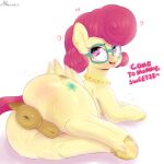  1:1 absurd_res anus big_anus butt english_text equid eyewear female feral friendship_is_magic genitals glasses hasbro hi_res mammal mature_female mommy_kink mrs._shy_(mlp) my_little_pony nozukznsfw puffy_anus pussy simple_background solo text 