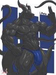  abs absurd_res anthro biceps black_body blue_clothing blue_thong blue_underwear bulge clothed clothing draconer dragon genital_outline hi_res ipeto male masterelrest muscular muscular_anthro muscular_male penis_outline solo thong topless underwear 