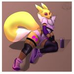  1:1 absurd_res anthro armwear bandai_namco border bottomwear canid canine clothing crop_top diegojhol digimon digimon_(species) exercise eyeliner footwear fox girly hi_res hotpants leggings legwear looking_at_viewer makeup male mammal renamon renamon_(diegojhol) seductive shirt shoes shorts solo thick_thighs topwear white_border workout 