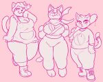  2021 aipeco18 anthro baseball_bat bat_(object) belly big_breasts breasts camel_toe catty_(undertale) cleavage clothed clothing crossover domestic_cat doodle_champion_island_games felid feline felis female fully_clothed google google_doodle group hi_res lucky_(google) mae_borowski mammal medium_breasts monochrome night_in_the_woods nipple_outline open_mouth overalls overweight overweight_anthro overweight_female pink_theme smile smug thick_thighs trio undertale video_games wide_hips 