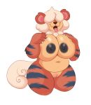  absurd_res anthro big_breasts black_nipples breasts brown_nose claws female fur genitals grey_body grey_fur hair_over_eyes hi_res hisuian_growlithe navel nintendo nipples orange_body orange_fur overweight pink_tongue pok&eacute;mon pok&eacute;mon_(species) pokemon_legends_arceus pussy regional_form_(pok&eacute;mon) simple_background solo stripes tan_body tan_fur tongue tongue_out video_games vixentine white_background white_body white_fur 