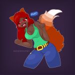  &lt;3 &lt;3_eyes 1:1 animal_humanoid aube belt big_breasts bottomwear breasts canid canid_humanoid canine canine_humanoid cleavage clothed clothing denim denim_clothing female fox_humanoid hair hi_res humanoid jeans mammal mammal_humanoid multicolored_tail pants red_eyes red_hair shirt solo tank_top terraria topwear zoologist_(terraria) 