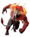  4:5 alpha_channel anthro bioluminescence bovid bovine clothed clothing european_mythology feet fur glowing glowing_eyes glowing_horn greek_mythology horn humanoid_feet immortals_fenyx_rising male mammal minotaur mythology partially_clothed red_body red_fur solo ubisoft unknown_artist video_games 