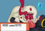  absol absurd_res anthro bite bodily_fluids cum cum_in_mouth cum_inside duo eeveelution english_text female genital_fluids hi_res knot male male/female nintendo oral penis_bite pok&eacute;mon pok&eacute;mon_(species) rose_duskclaw text umbreon unknown_artist video_games 