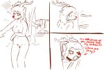  2019 anthro antlers bathroom blush breasts capreoline cervid clothing comic dialogue digital_media_(artwork) english_text female genitals horn mammal nude pussy red_nose reindeer rue_(the-minuscule-task) shower solo text the-minuscule-task towel 
