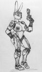  anthro big_breasts black_and_white breasts curvy_figure cybernetic_arm cybernetic_leg cybernetic_limb cybernetics cyborg disney ears_up female greyscale gun hand_on_hip handgun hi_res holding_gun holding_object holding_weapon hourglass_figure judy_hopps lagomorph leporid machine mammal maneak1151 monochrome pasties pistol police_badge pose rabbit ranged_weapon robocop_(franchise) sketch solo tail_tuft trigger_discipline tuft weapon zootopia 