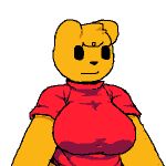  1:1 2021 animated anthro areola big_breasts black_eyes black_nose blinking bottomless breasts clothed clothing clothing_lift crossgender digital_media_(artwork) disney english_text female fur head_tuft looking_at_viewer mammal mtf_crossgender nipples pink_nipples pixel_(artwork) pixel_animation pooh_bear presenting presenting_breasts puffy_nipples red_clothing red_shirt red_t-shirt red_topwear shirt shirt_grab shirt_lift short_playtime simple_background solo t-boy text topwear tuft ursid white_background winnie_the_pooh_(franchise) yellow_body yellow_fur 