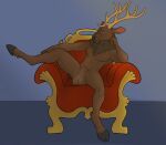  animal_genitalia antlers balls cervid chair furniture genitals hi_res hooves horn joerat lounging male mammal nude sheath solo 