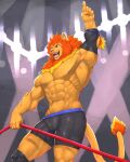  4:5 abs absurd_res anthro biceps captainjohkid clothed clothing felid fur hair hi_res lion male mammal muscular muscular_anthro muscular_male nipples pantherine pecs solo topless wrestling wrestling_clothing 