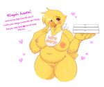  &lt;3 2021 4_fingers alternate_species anthro areola avian beak belly bib big_belly big_breasts biped bird black_eyebrows black_eyelashes blush breasts chica_(fnaf) chicken cleft_of_venus curvy_figure dialogue digital_media_(artwork) english_text eyebrows feathers female fingers five_nights_at_freddy&#039;s front_view furrification galliform gallus_(genus) genitals hi_res holding_object huge_breasts huge_thighs looking_at_viewer mostly_nude navel nipples non-mammal_breasts open_beak open_mouth orange_beak overweight overweight_anthro overweight_female peach_pussy phasianid pink_areola pink_eyes pink_nipples pink_tongue pizza_box plump_labia pussy shaded simple_background solo speech_bubble tail_feathers talking_to_viewer text thick_thighs tongue video_games vixentine voluptuous weight_gain white_background wide_hips yellow_beak yellow_body yellow_feathers yellow_tail 