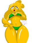  3:4 absurd_res animal_crossing anthro breasts camel_toe canid canine female hedgehogtheluh hi_res isabelle_(animal_crossing) mammal nintendo nipple_outline slim solo thick_thighs under_boob video_games 