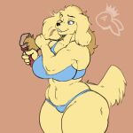  1:1 anthro big_breasts bird_dog bra breasts canid canine canis clothing domestic_dog female fur golden_retriever hi_res hunting_dog mammal panties retriever solo standing thick_thighs underwear yellow_body yellow_fur zeromccall 