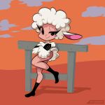  1:1 anthro boots clothing droopy_(series) female footwear leggy_lamb looking_at_viewer loulouvz metro-goldwyn-mayer sheep_wrecked simple_background solo spaicy 