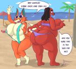  2021 3_toes animal_crossing anthro areola arthropod audie_(animal_crossing) beach belly big_belly big_breasts big_butt bikini_thong biped black_eyes breast_squish breasts butt canid canine canis cherry_(animal_crossing) clothing cloud crab crustacean curvy_figure cute_fangs decapoda deep_navel digital_media_(artwork) domestic_dog duo ear_piercing ear_ring english_text eyes_closed fawxythings feet female feral green_clothing hi_res huge_breasts huge_butt malacostracan mammal marine navel nintendo no_pupils open_mouth outside overweight overweight_anthro overweight_female palm_tree piercing plant purple_clothing seaside side_belly speech_bubble squish swimwear teeth text thick_thighs thong toes tree underwear video_games voluptuous water wide_hips wolf 
