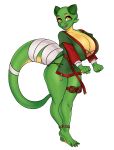  absurd_res alpha_channel anthro artwithmoira big_breasts big_butt breasts butt clothing corruption_of_champions_2 female green_body green_scales hi_res horn huge_breasts kobold long_tail lyric_(corruption_of_champions_2) nipple_slip nipples pink_nipples scales solo tight_clothing wide_hips wide_thighs yellow_body yellow_eyes yellow_scales 