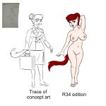  1:1 2021 anthro background_character big_breasts breasts callmewritefag clothed clothing colored colored_sketch concept_art digital_drawing_(artwork) digital_media_(artwork) domestic_cat english_text felid feline felis female fur hair hanna-barbera hi_res looking_at_viewer mammal mature_anthro mature_female nameless_character nipples nude open_mouth pose simple_background sketch solo swat_kats text 