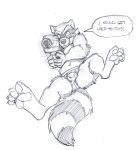  action_pose anthro barefoot briefs bulge cirruskitfox clothed clothing dialogue english_text feet guardians_of_the_galaxy gun holding_gun holding_object holding_weapon in_the_air male mammal marvel navel pose procyonid raccoon ranged_weapon rocket_raccoon sketch smile solo text tighty_whities topless underwear weapon white_clothing white_underwear 