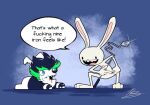  anthro blood bodily_fluids crouching decafe_brewer duo female golf_club lagomorph leporid male male/female mammal max_(sam_and_max) rabbid rabbit raving_rabbids rayman_(series) sam_and_max signature simple_background tears ubisoft unnamed_rabbid_girl_(mpr:soh) video_games 