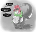  ambiguous_gender ambiguous_prey anthro azserfy blush breasts dialogue duo endosoma english_text female female/ambiguous female_pred fish hair hi_res marine overweight overweight_female red_hair rubis_(azserfy) shark text thick_thighs vore 