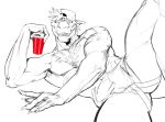  abs alcohol anthro armpit_hair baseball_cap beverage biceps body_hair butt chest_hair clothing dinosaur hat headgear headwear kotia looking_at_viewer male muscular muscular_anthro muscular_male pecs reptile scalie smile solo solo_cup tagg taggcrossroad 