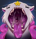  bodily_fluids consumstra_(cresce_zoroark) cosmic_fur dream_demon_(cresce_zoroark) eyes_closed female feral mouth_shot open_mouth purple_tongue rainypaws saliva simple_background solo star teeth tentacles tongue whiskers 