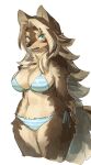 2021 anthro august_flamme_rouge big_breasts bikini black_nose blue_eyes blush bodily_fluids breasts brown_body brown_fur brown_hair canid canine canis chest_tuft cleavage clothed clothing cute_fangs female fur hair hands_behind_back hi_res kemono looking_at_viewer mammal multicolored_body multicolored_fur multicolored_hair navel nekomonaka open_mouth pattern_bikini pattern_clothing pattern_swimwear portrait simple_background solo striped_bikini striped_clothing striped_swimwear stripes surigara_usuzu sweat sweatdrop swimwear tan_body tan_fur tan_hair three-quarter_portrait tongue tuft white_background wolf 