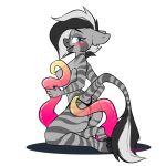  1:1 2021 anthro blush breasts butt clothing equid equine female hasbro hooves itsspoopsb kneeling looking_at_viewer looking_back looking_back_at_viewer mammal my_little_pony simple_background smile solo striped_body stripes tentacle_grab tentacles underwear white_background zarah zebra 