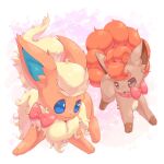  1:1 2019 3_toes ambiguous_gender blue_eyes brown_body brown_eyes brown_fur digital_media_(artwork) duo eeveelution feet feral flareon fluffy fluffy_tail fur hi_res leg_markings markings neck_tuft nintendo open_mouth orange_body orange_fur paws plattyneko pok&eacute;mon pok&eacute;mon_(species) quadruped ribbons simple_background socks_(marking) tan_body tan_fur toes tuft video_games vulpix 