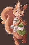  2021 anthro apron brown_background brown_body brown_fur buckteeth cheek_tuft clothed clothing facial_tuft fluffy fluffy_tail fur hi_res mammal open_mouth open_smile rodent sciurid simple_background smile solo surisu_(tohupo) teeth tohupo tuft whiskers 