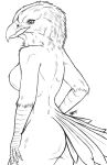  accipitrid accipitriform anthro avian beak bird breasts butt claws eagle feathers female golden_eagle hand_on_hip hand_on_leg hand_on_thigh hi_res looking_at_viewer looking_back monochrome nude pose rear_view side_boob solo tail_feathers talons true_eagle yivah 