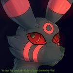  1:1 digital_media_(artwork) eeveelution english_text feral glowing hi_res male nintendo pok&eacute;mon pok&eacute;mon_(species) redeye simple_background solo text umbreon video_games 