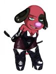  2021 3:4 animal_crossing anthro armwear bdsm bedroom_eyes big_breasts big_nose black_body black_fur blue_eyes boots breasts camel_toe canid canine canis cherry_(animal_crossing) cleavage clothed clothing coal-heart domestic_dog dominant dominant_female ear_piercing ear_ring elbow_gloves eyelashes fangs female floppy_ears footwear full-length_portrait fur glistening glistening_clothing gloves half-closed_eyes hands_behind_back handwear hi_res high_heels holding_object latex_gloves lazzzy_drawings leaning legwear leotard looking_at_viewer mammal narrowed_eyes nintendo open_mouth open_smile pantyhose piercing pink_nose portrait red_body red_fur riding_crop seductive sharp_teeth short_stack smile solo standing teeth thick_thighs tongue video_games whip 