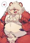  &lt;3 2021 absurd_res anthro anthrofied belly blush canid canine chest_tuft crotch_tuft fur hair hair_over_eyes hi_res hisuian_growlithe kemono l4zily male mammal nintendo open_mouth overweight overweight_male paws pok&eacute;mon pok&eacute;mon_(species) pokemon_legends_arceus red_body red_fur regional_form_(pok&eacute;mon) simple_background solo tuft video_games white_background white_body white_fur white_hair 