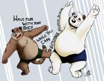  2021 anthro belly black_nose blush brown_body brown_fur canid canine canis clothing domestic_dog duo english_text eyes_closed felid feline fur jakegr male male/male mammal overweight overweight_male text underwear white_body white_fur 