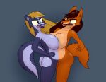  anthro bellyjoined breasts canid canine conjoined duo female fox hair mammal mephitid skunk stuck_together theyton 