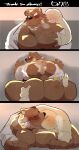  2021 absurd_res anthro balls barely_visible_balls barely_visible_genitalia blush brown_body brown_fur butt butt_grab comic duo fur genitals grope hand_on_butt hi_res human humanoid_hands hyaku_(artist) kemono kissing male male/male mammal mature_male moob_grab overweight overweight_male sex spanking ursid 