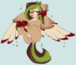  2021 anus brown_hair equid equine feathered_wings feathers female feral genitals green_eyes green_hair hair hasbro helemaranth_(character) hooves itsspoopsb leaf looking_aside mammal my_little_pony pegasus pussy simple_background smile solo tongue tongue_out wings 