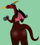  anthro bodily_fluids bunnicula_(series) butt dragon dumbbell female sharkinwaves solo sweat weights 