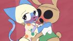  16:9 animal_crossing anthro bodily_fluids bottomless clothed clothing coco_(animal_crossing) domestic_cat duo felid feline felis female female/female hand_on_head hand_on_hip hand_on_shoulder hug kissing lagomorph leporid mammal mitzi_(animal_crossing) mrdegradation nintendo rabbit saliva saliva_string video_games widescreen 